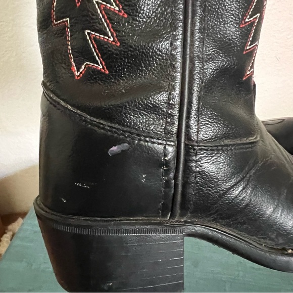 Old West Kids Boots Unisex-Child J Toe Western Black Leather pointed Boot Sz 12D - Picture 10 of 16